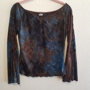 Mimoa Boho Chic Lace Up Sleeve Shirt Size Medium